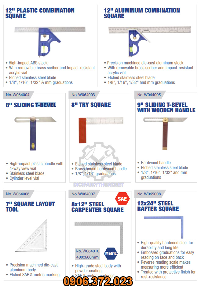 Thước lấy góc đa năng 12" cán nhựa W064001 WORKPRO
